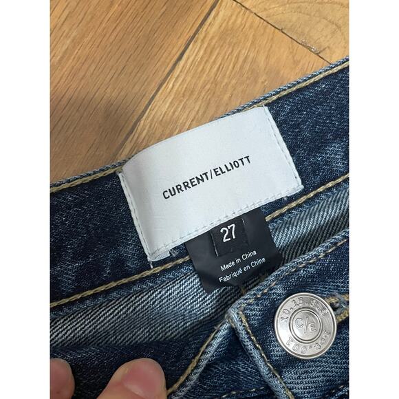 Current/Elliott Dark Was Raw Hem button fly straight leg 100% cotton denim Sz 27 - Picture 2 of 5